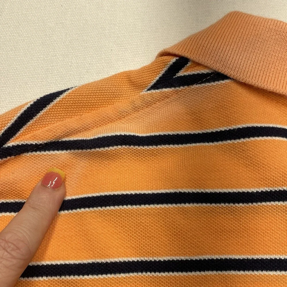 Vintage Polo Ralph‎ Lauren Polo Large Orange & Blue Striped Short Sleeve Flaw